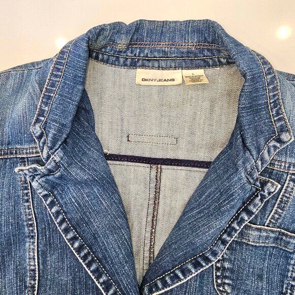 DKNY Jeans Y2K Industrial Chic Tailored Denim Blazer Jacket - Large - Picture 15 of 16